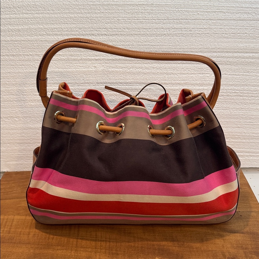 Vintage Kate Spade New York Striped Canvas Bucket Bag – Pink, Brown & Orange